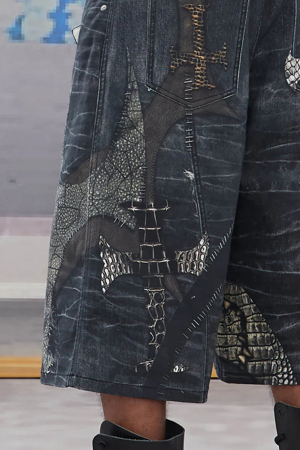 CROC CROSS BERMUDA DENIM SHORTS