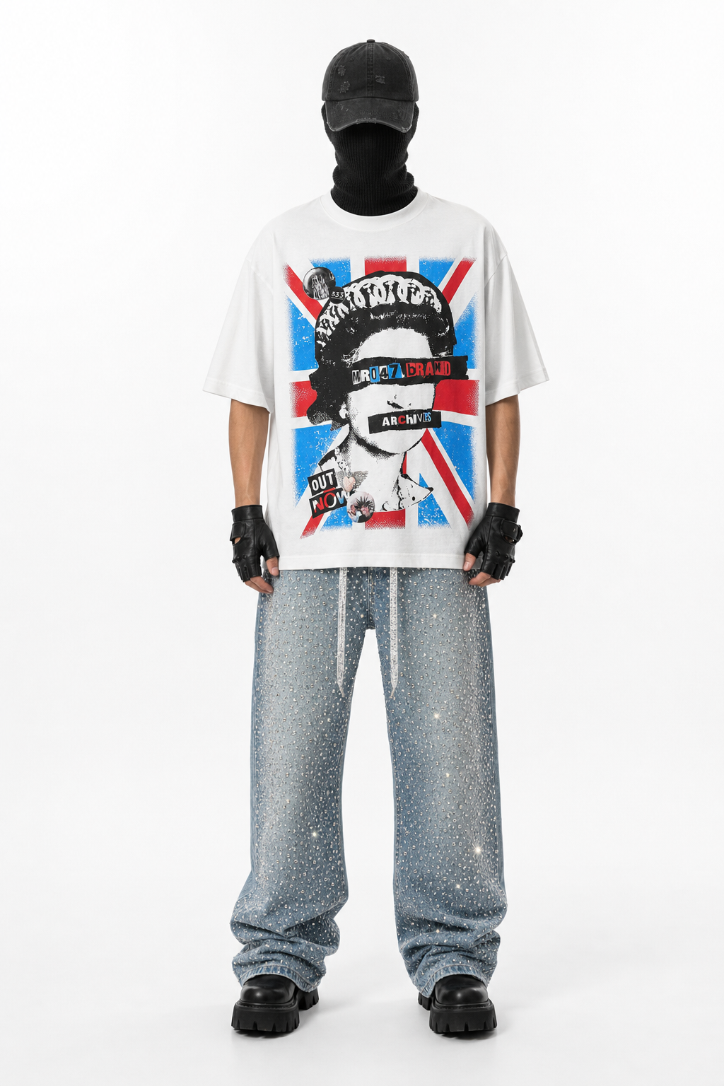 CORVANT TEE × RHINESTONES DENIM PANTS コーディネート