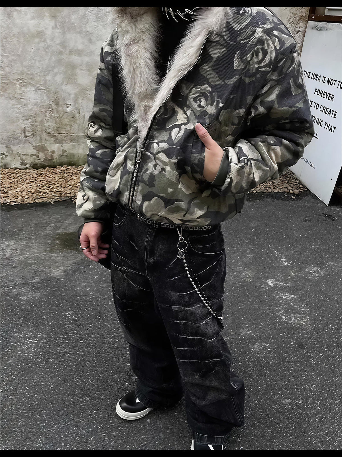 CAMO HOOD FUR JACKET