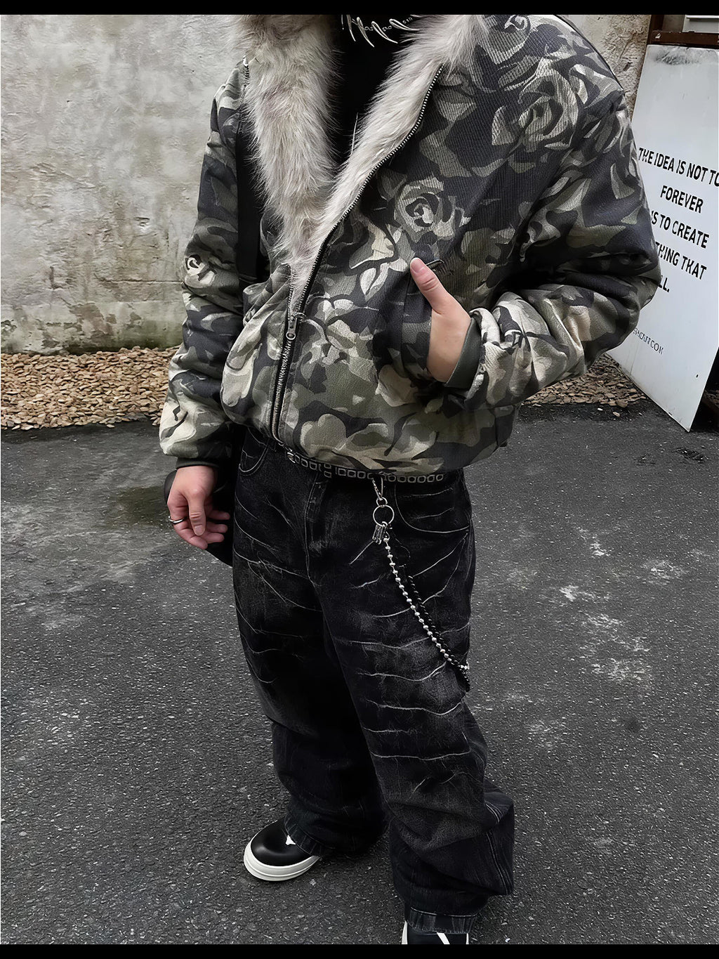 CAMO HOOD FUR JACKET
