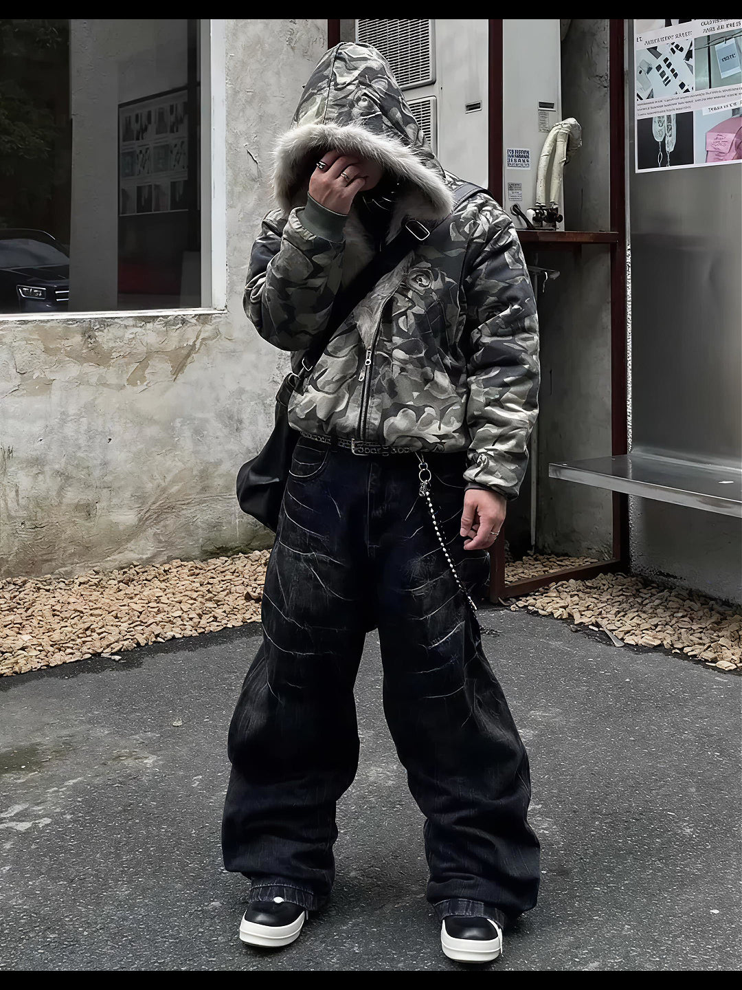 CAMO HOOD FUR JACKET