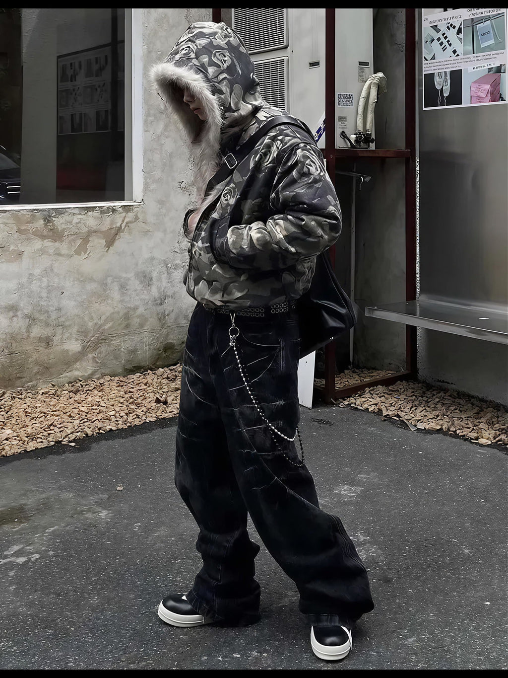 CAMO HOOD FUR JACKET