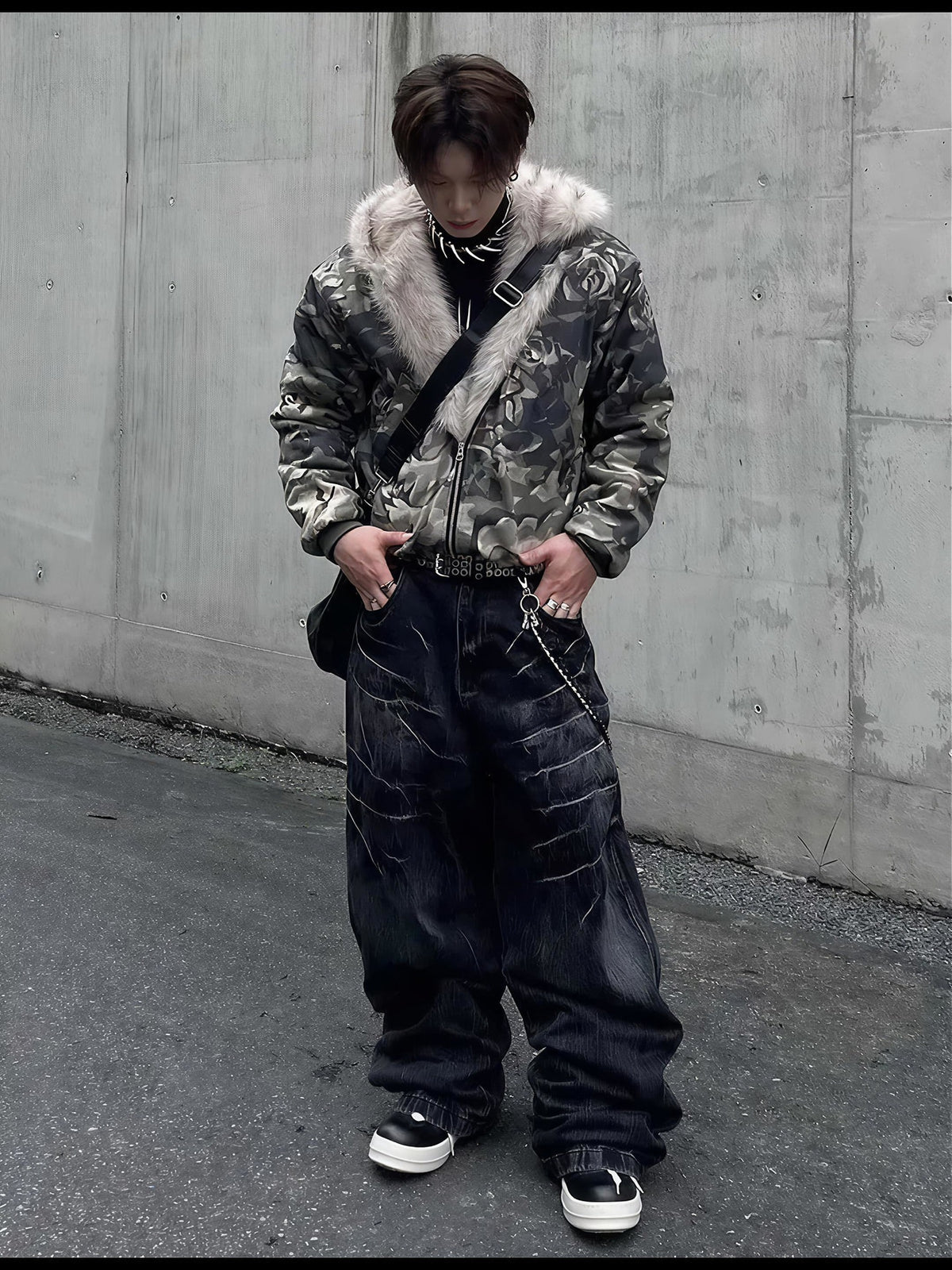 CAMO HOOD FUR JACKET