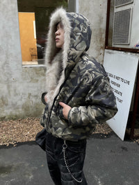 CAMO HOOD FUR JACKET