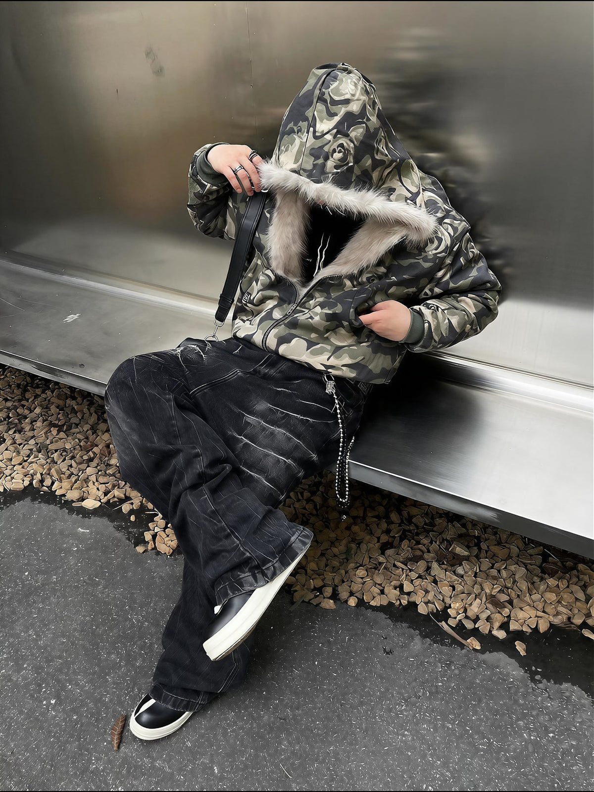CAMO HOOD FUR JACKET