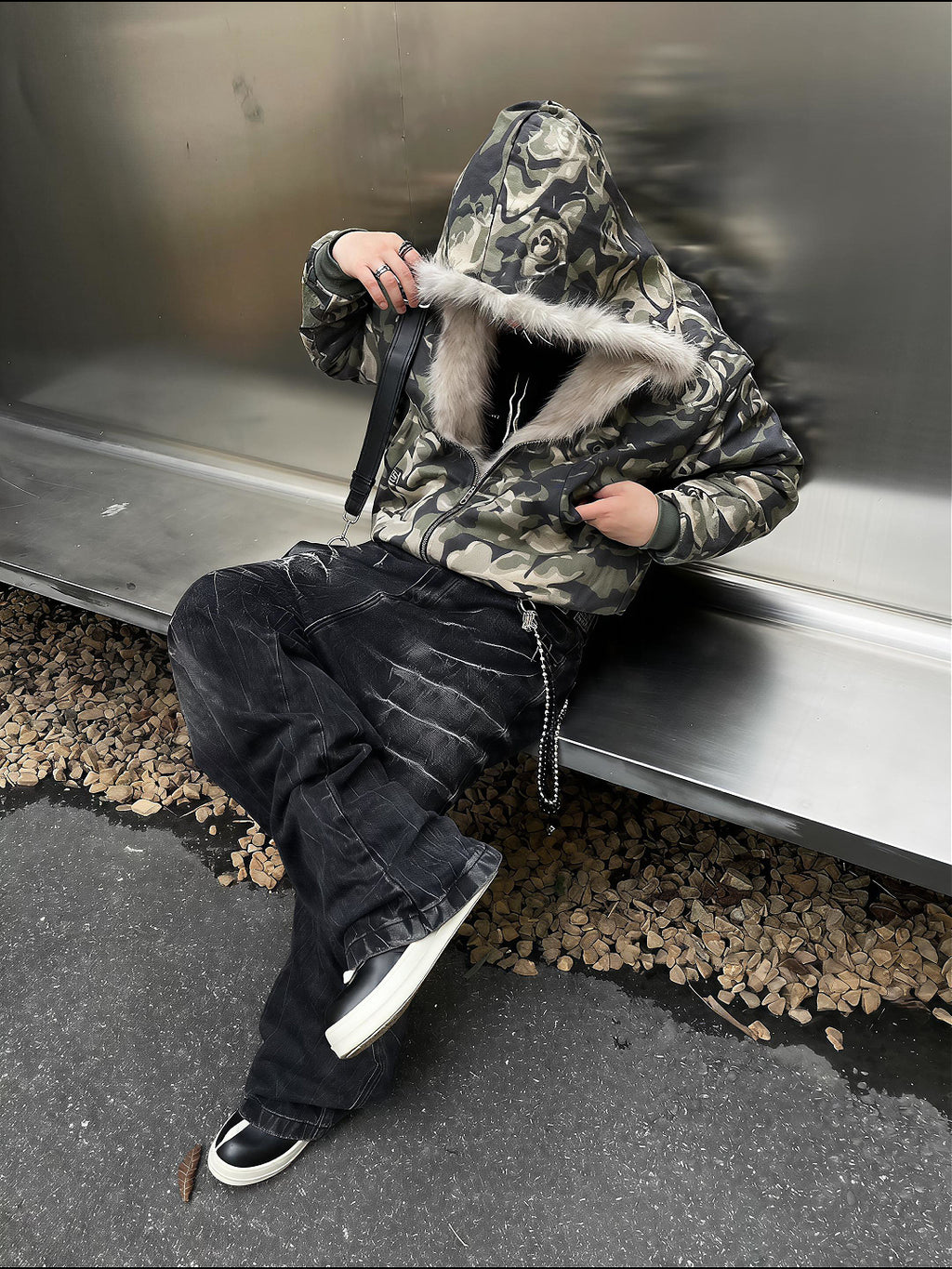 CAMO HOOD FUR JACKET