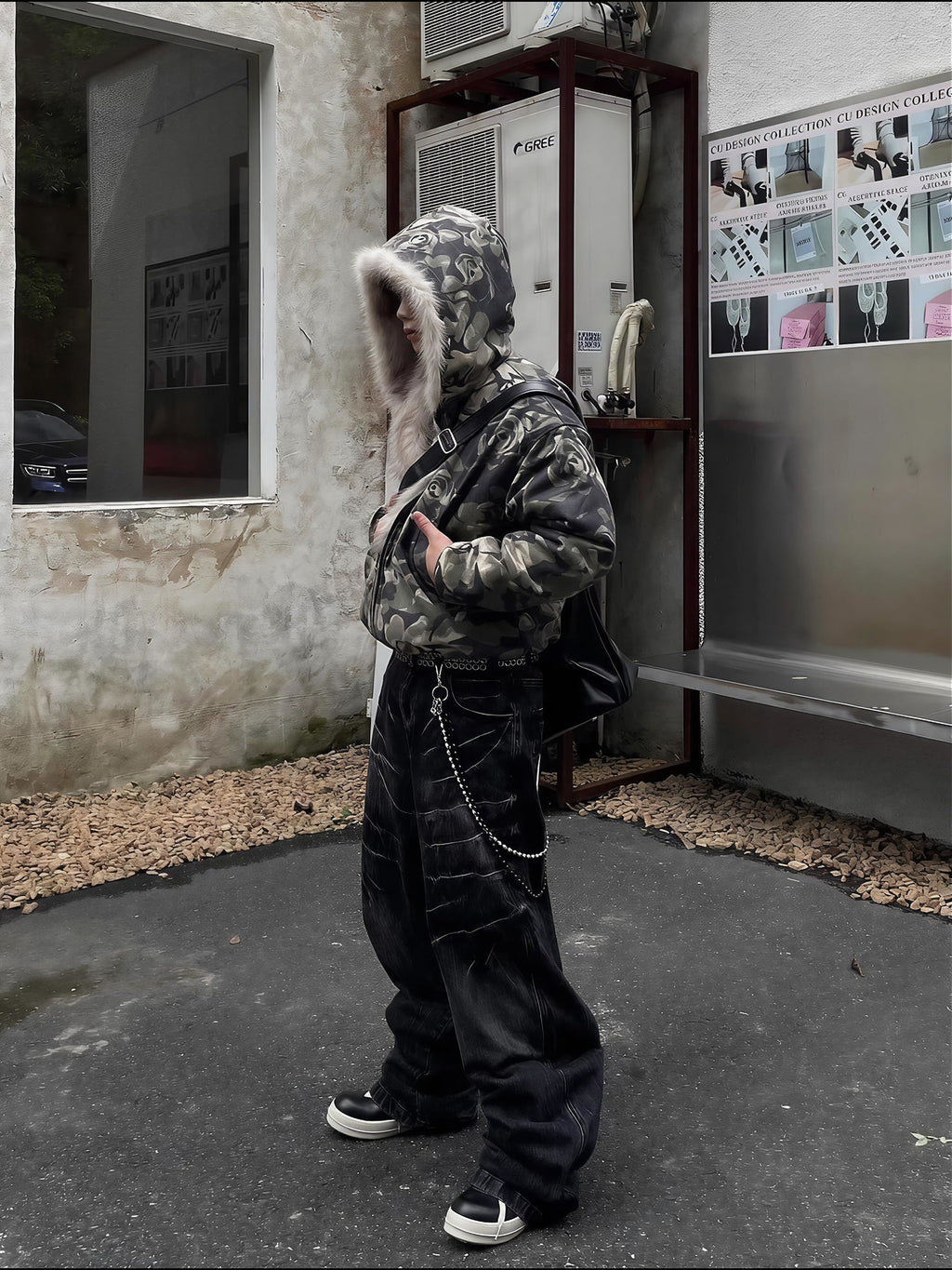 CAMO HOOD FUR JACKET