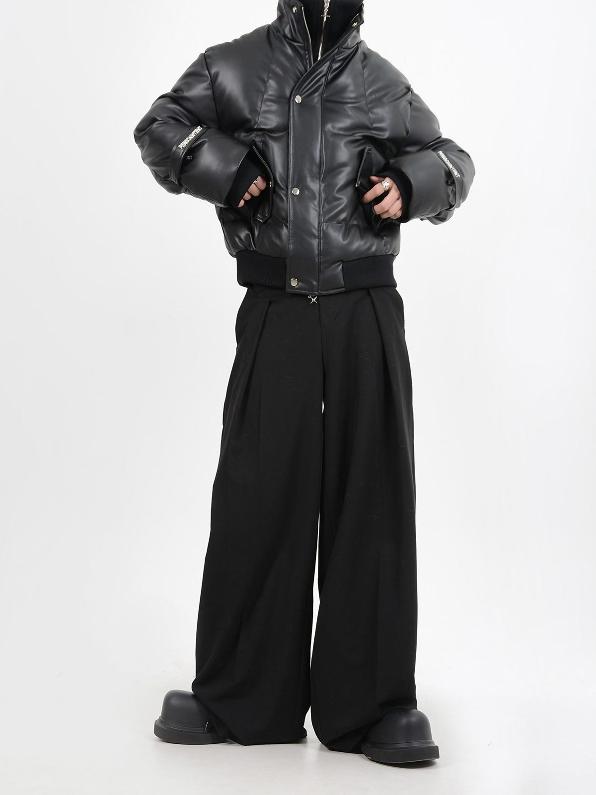 LEATHER DOUBLE PUFFER JACKET