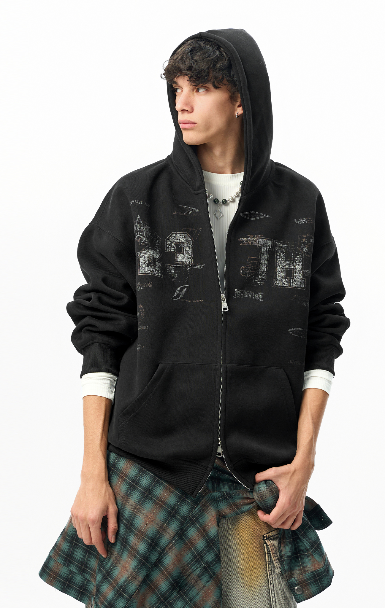 CIPHER LETTER HOODIE｜ジップパーカー グラフィック 黒 メンズ