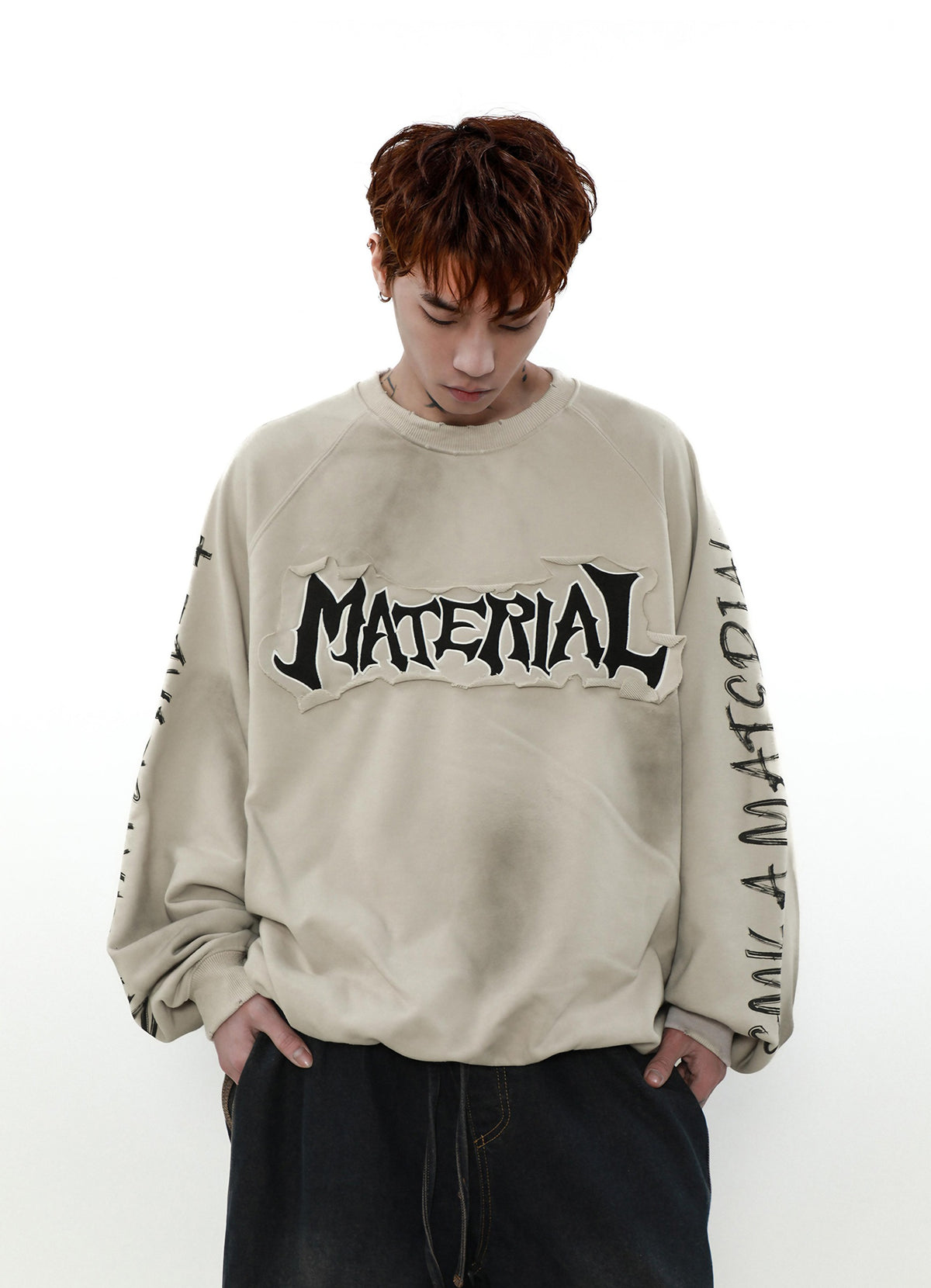 ACID WASHED INITIAL SWEATER