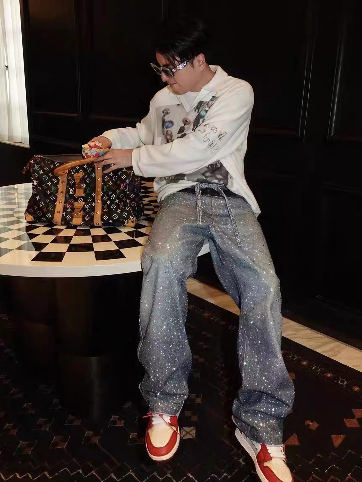 RHINESTONES DENIM PANTS