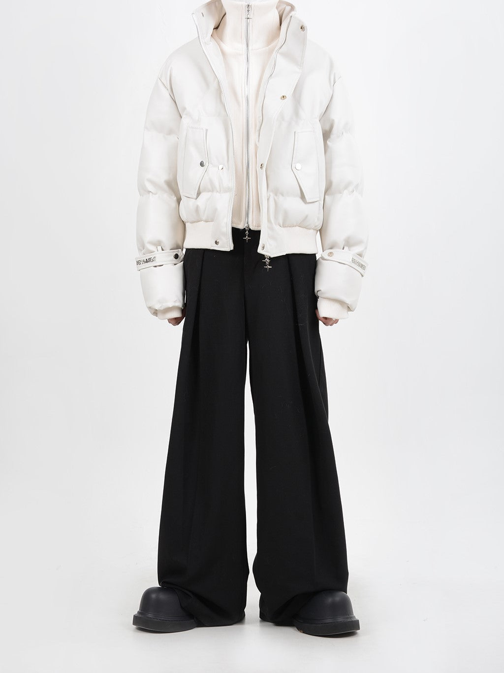 LEATHER DOUBLE PUFFER JACKET