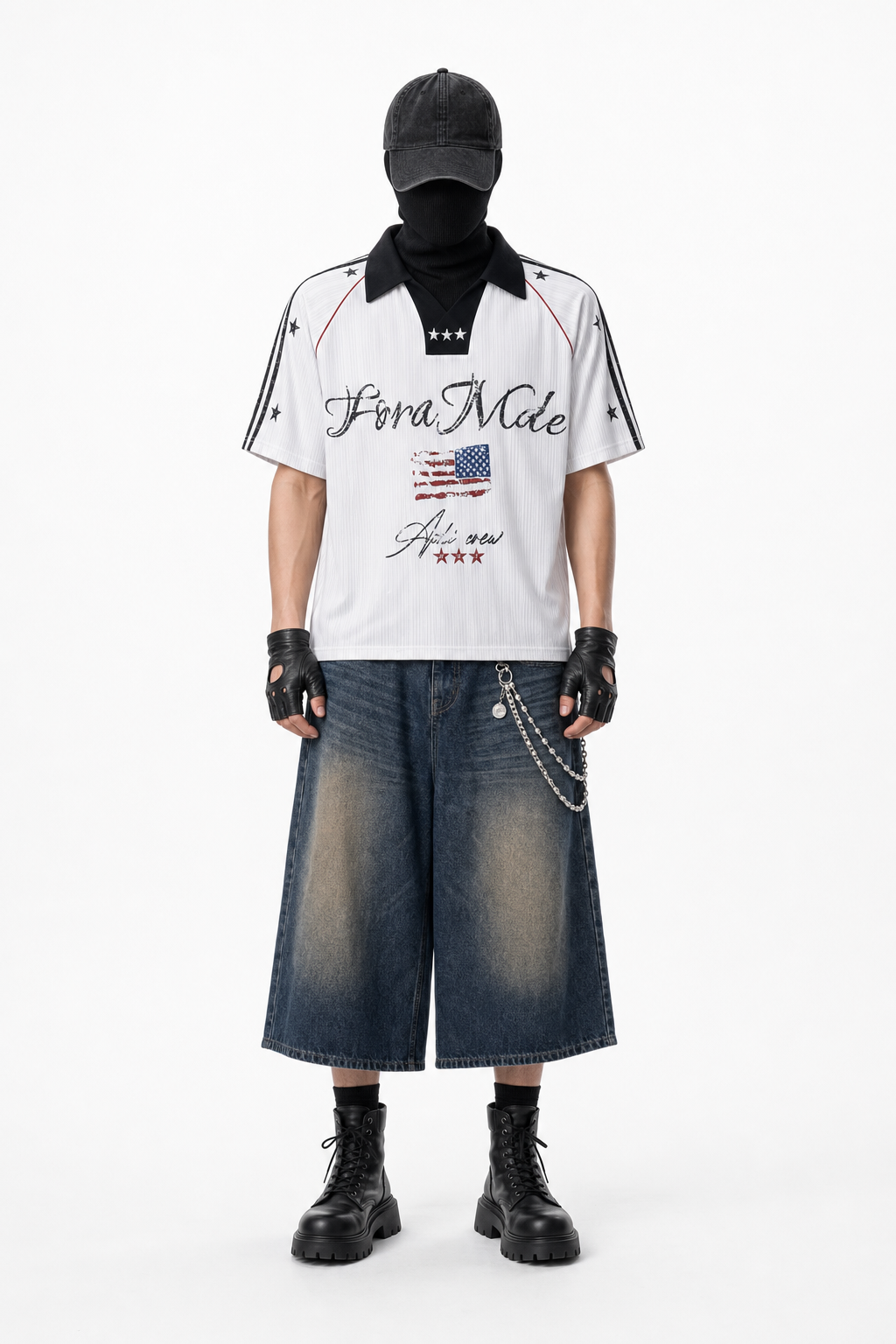 KELVOSA FOOTBALL TEE × HYDRA WASHED DENIM SHORTS コーディネート