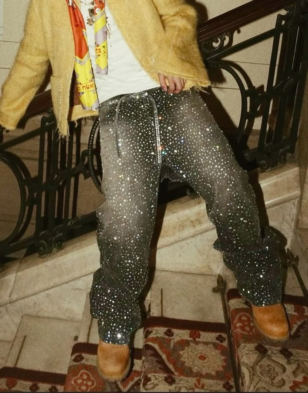 RHINESTONES DENIM PANTS
