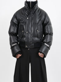 LEATHER DOUBLE PUFFER JACKET