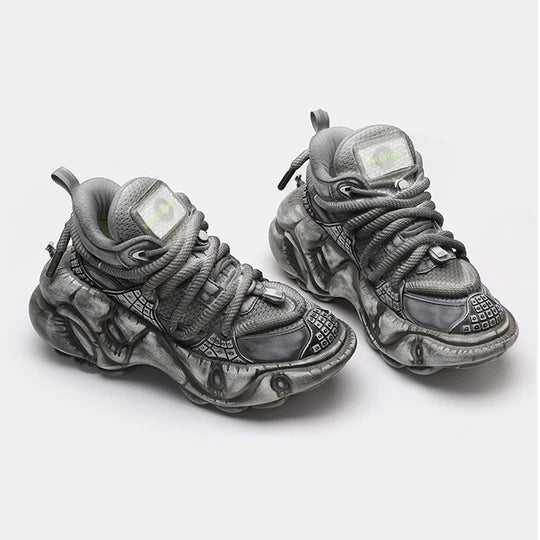 GRAY SILVER DULL COLOR WIDE SNEAKERS