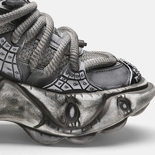 GRAY SILVER DULL COLOR WIDE SNEAKERS