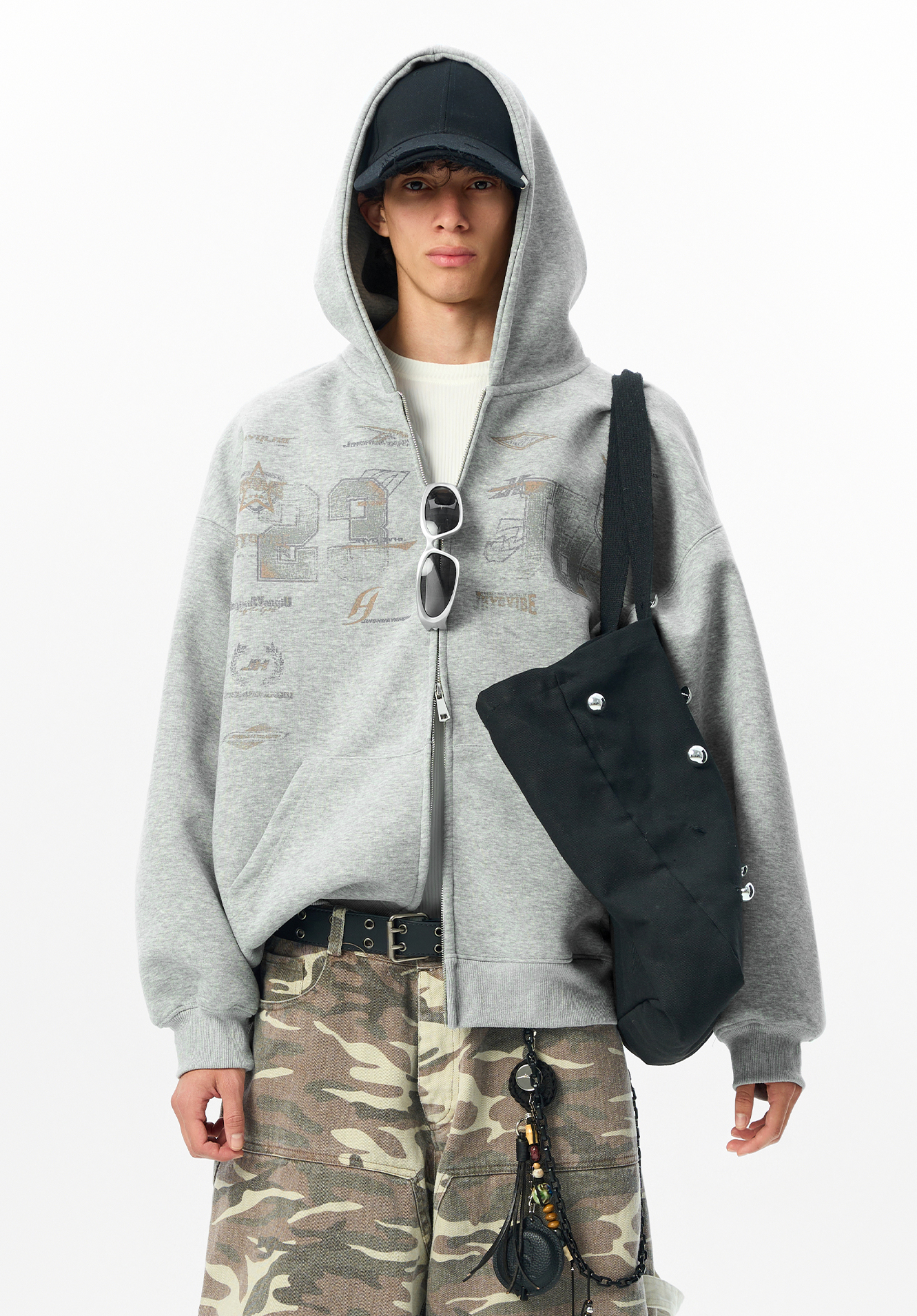 CIPHER LETTER HOODIE｜ジップパーカー グラフィック 黒 メンズ