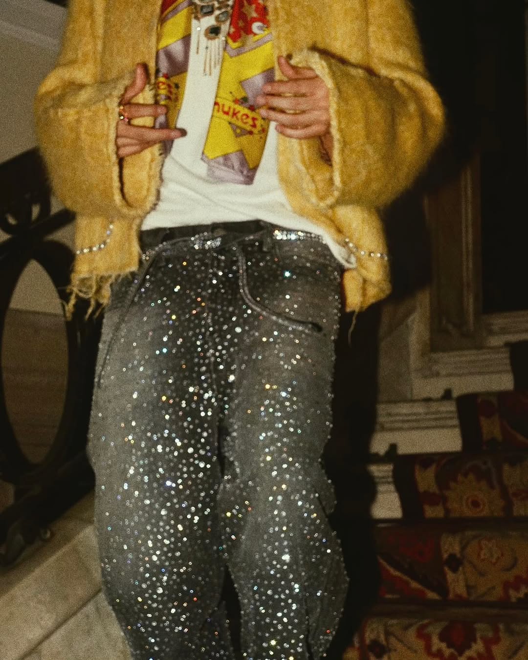 RHINESTONES DENIM PANTS｜ラインストーンデニム メンズ レディース