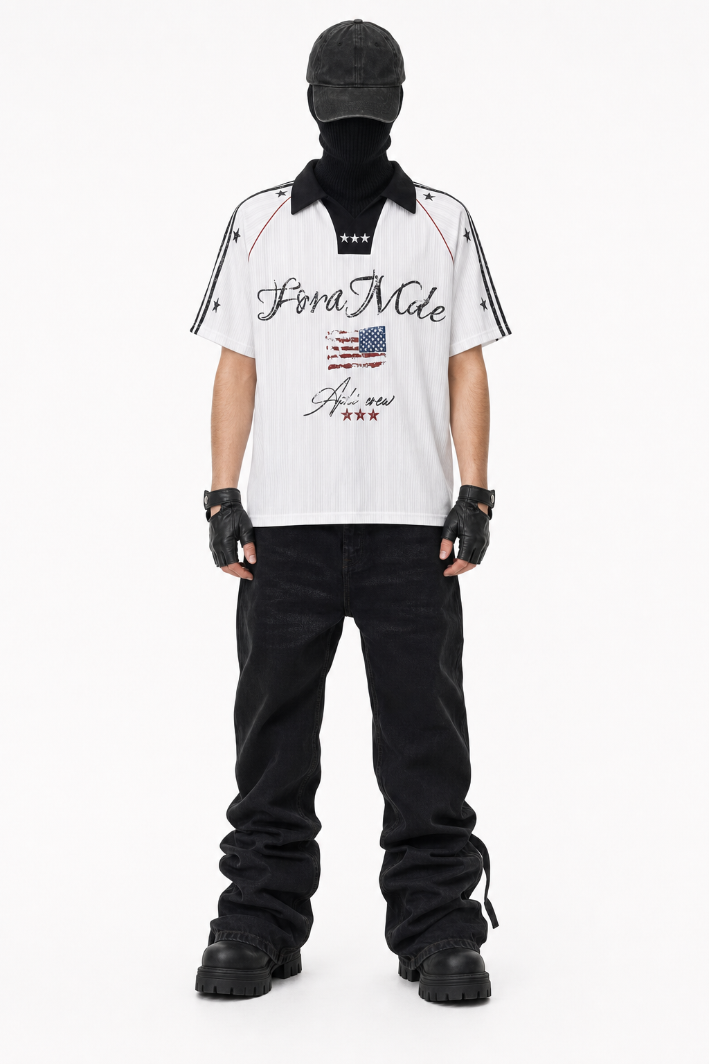 KELVOSA FOOTBALL TEE × BLK WAX DENIM コーディネート