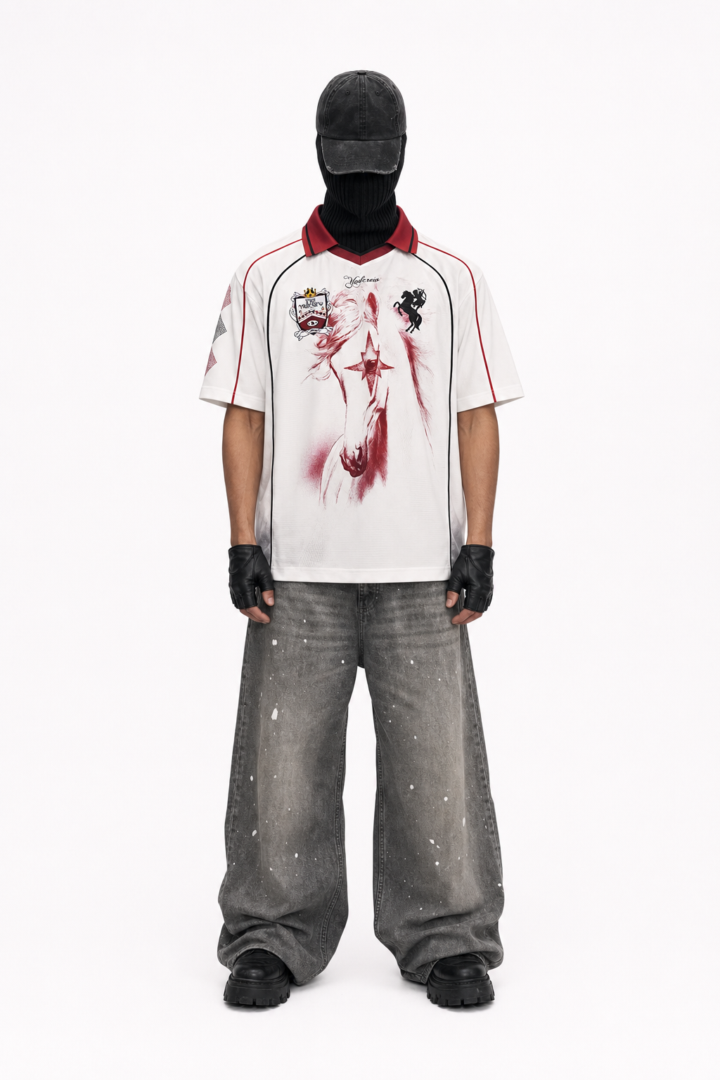 TAVROSK FOOTBALL TEE × SPECKLE BAGGY DENIM コーディネート