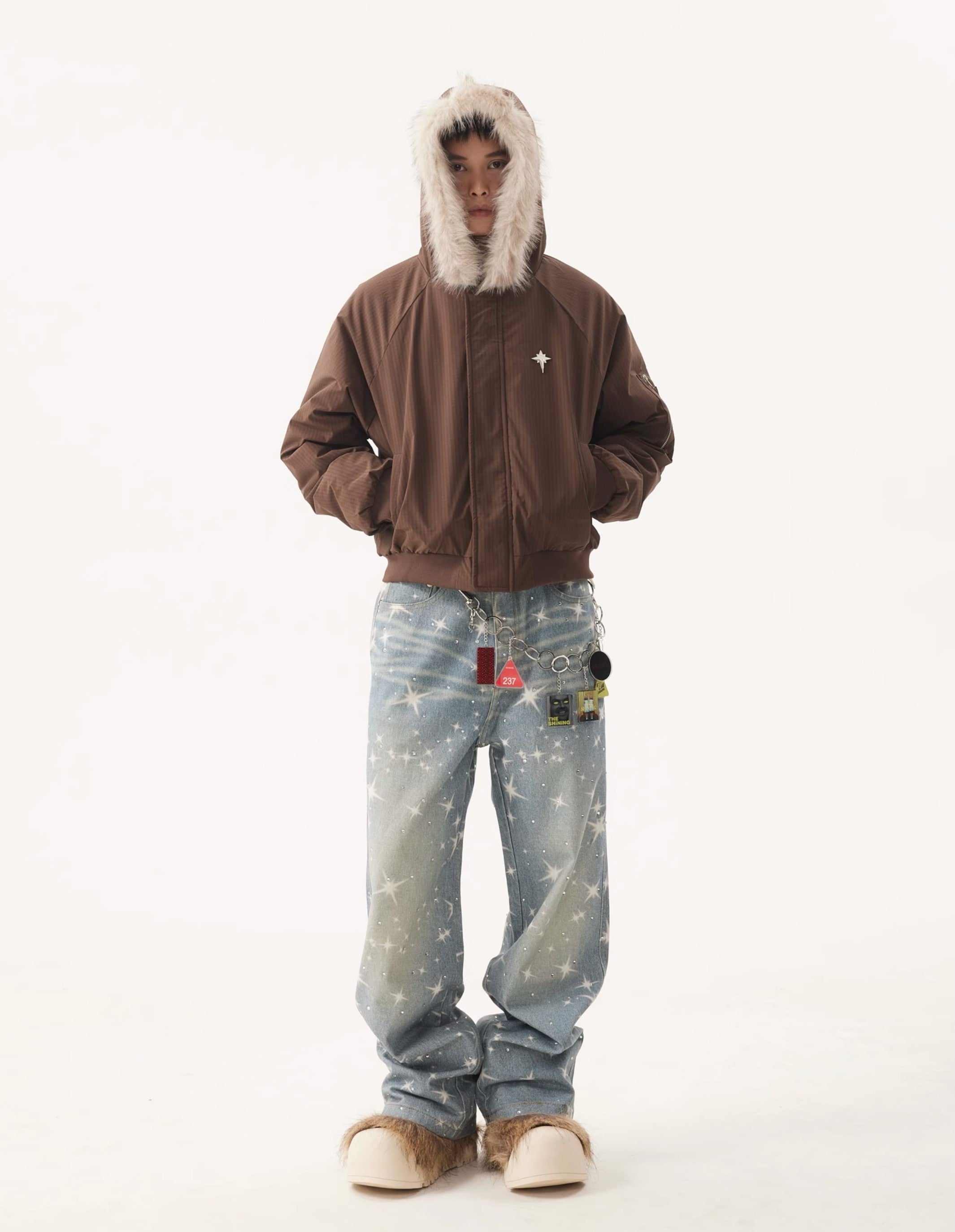 VINTAGE WASHED RHINESTONES STAR PRINT DENIM PANTS｜スターデニム