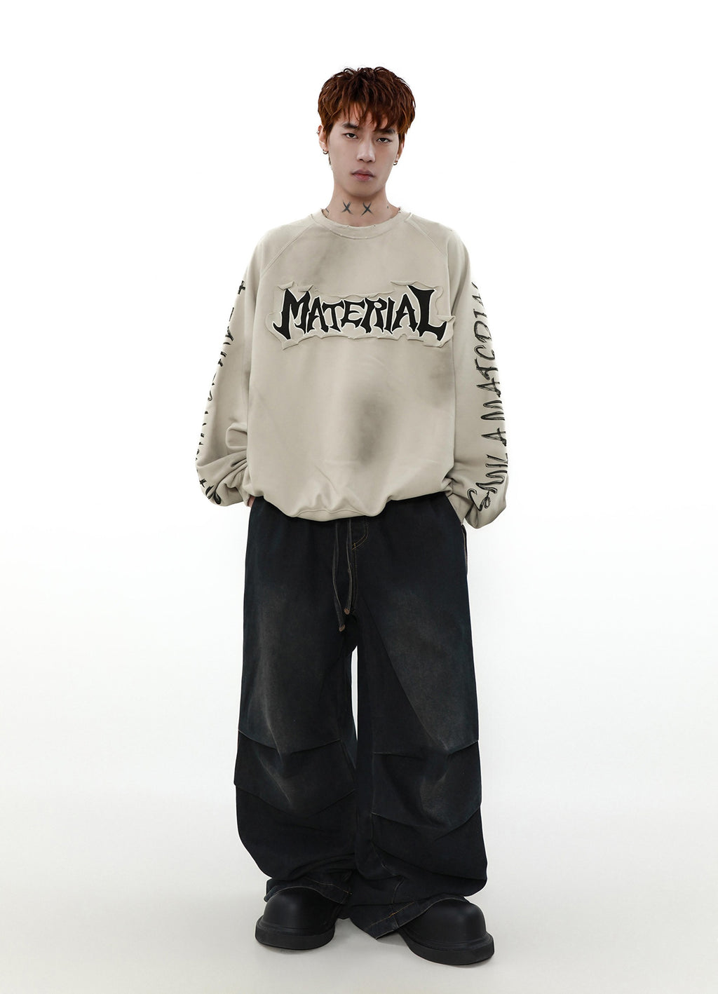 ACID WASHED INITIAL SWEATER