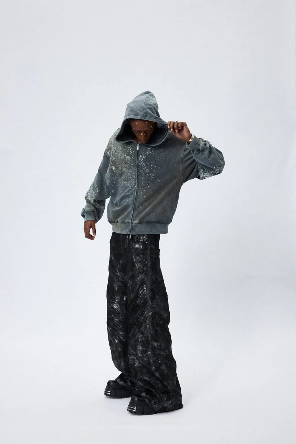 RHINESTONES ZIP-UP HOODIE