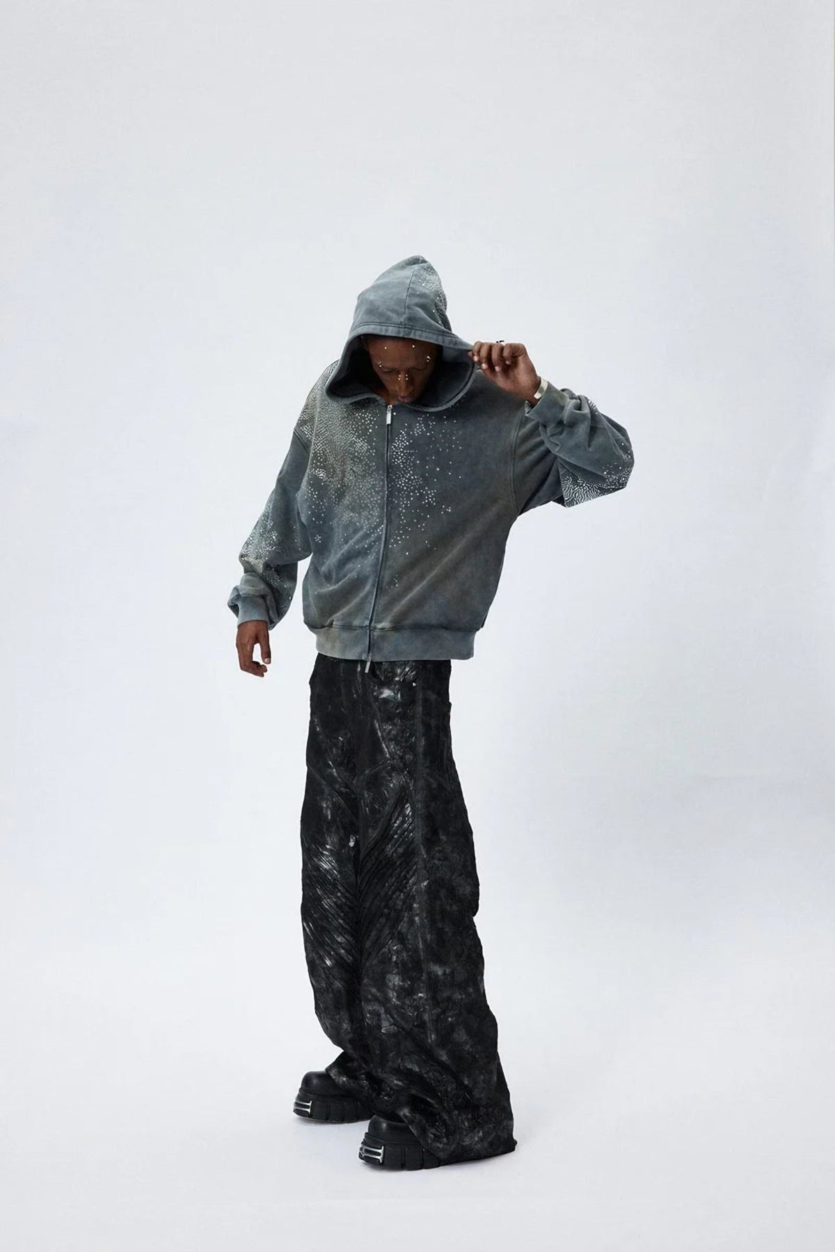 RHINESTONES ZIP-UP HOODIE