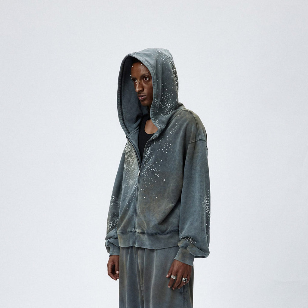 RHINESTONES ZIP-UP HOODIE