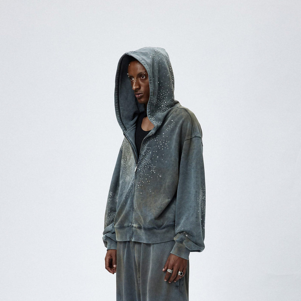 RHINESTONES ZIP-UP HOODIE