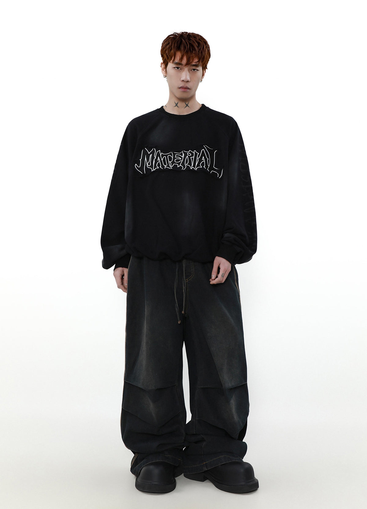 ACID WASHED INITIAL SWEATER