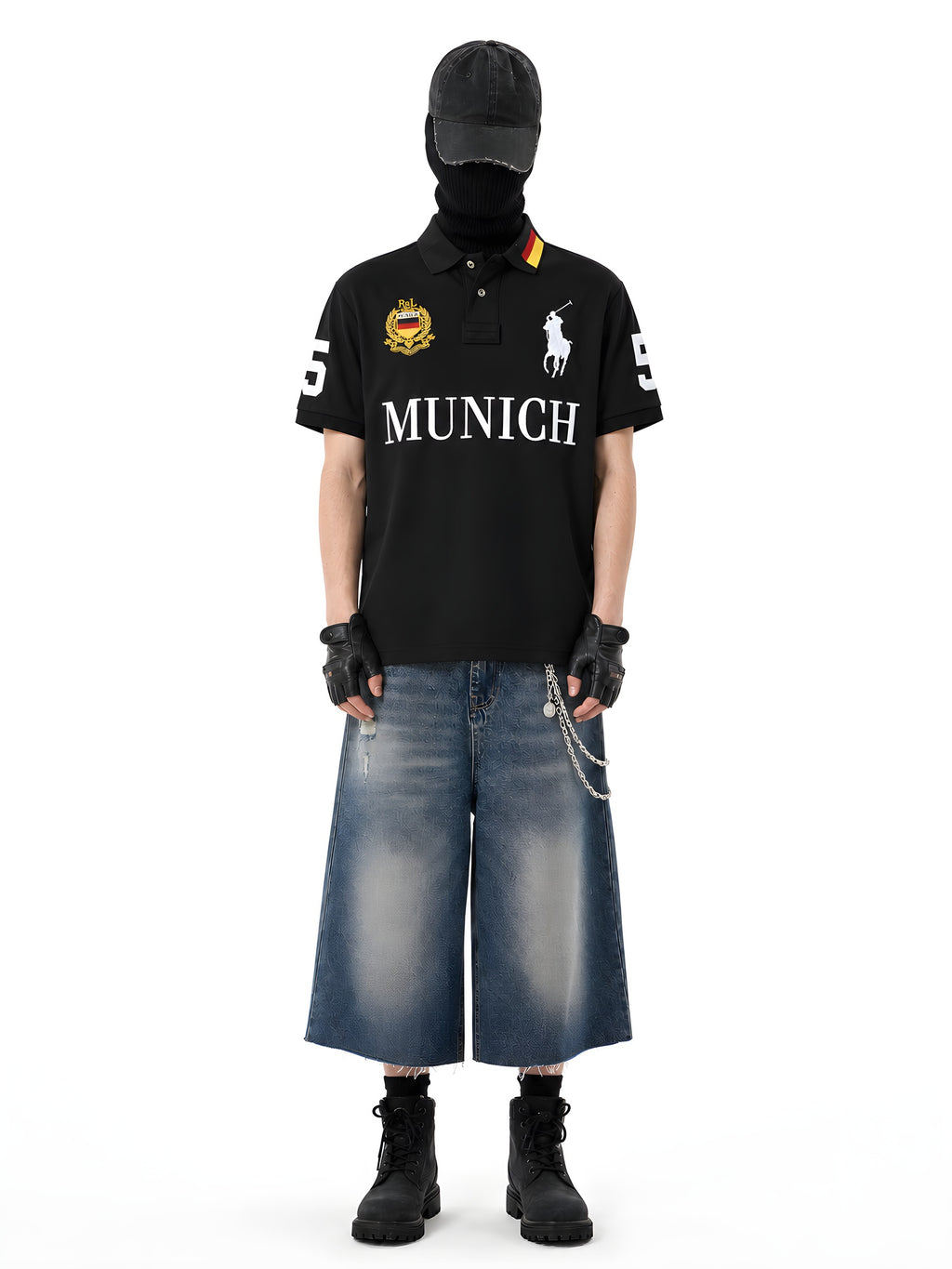 MUNICH FLAG COLLAR POLO 着用・全身2