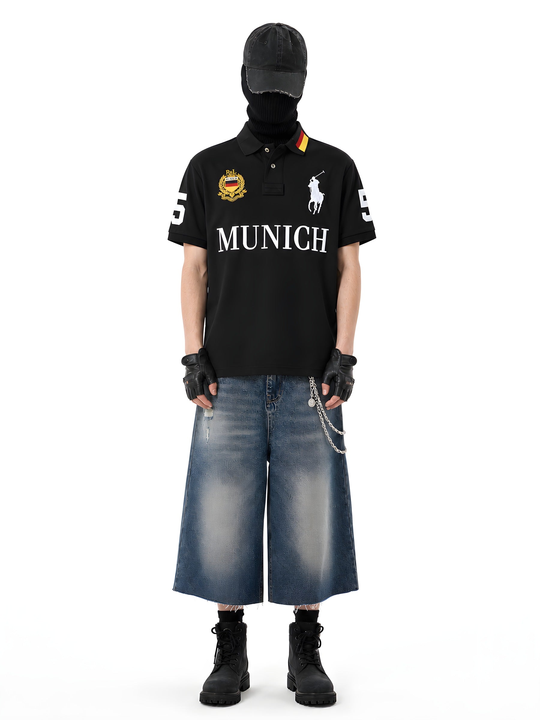 MUNICH FLAG COLLAR POLO 着用・全身2