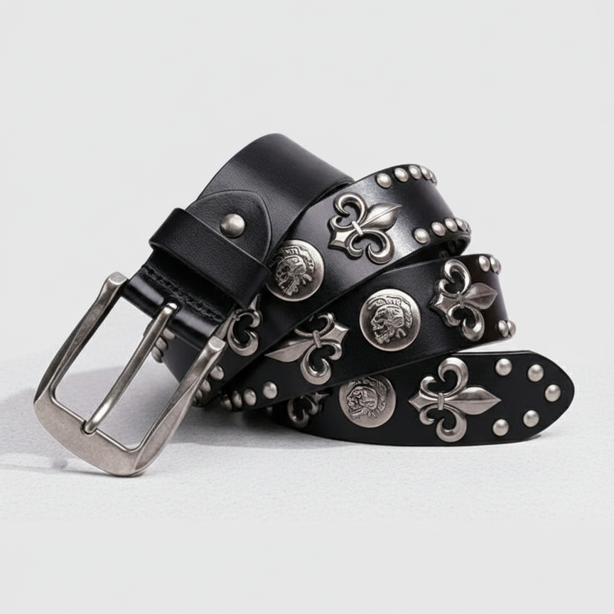 FLEUR STUDDED LEATHER DROP BELT