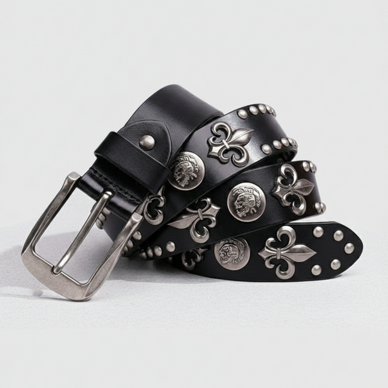 FLEUR STUDDED LEATHER DROP BELT｜スタッズベルト レザー パンク