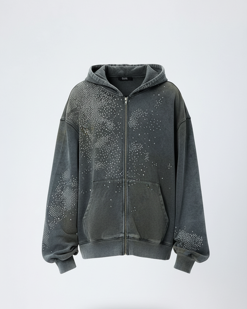 RHINESTONES ZIP-UP HOODIE