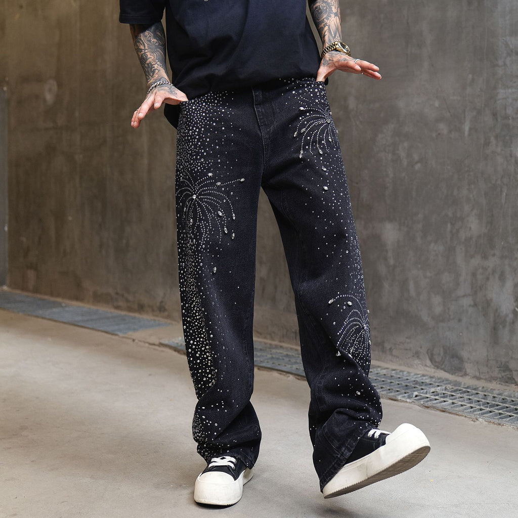 BLOSSOM ART RHINESTONE DENIM PANTS