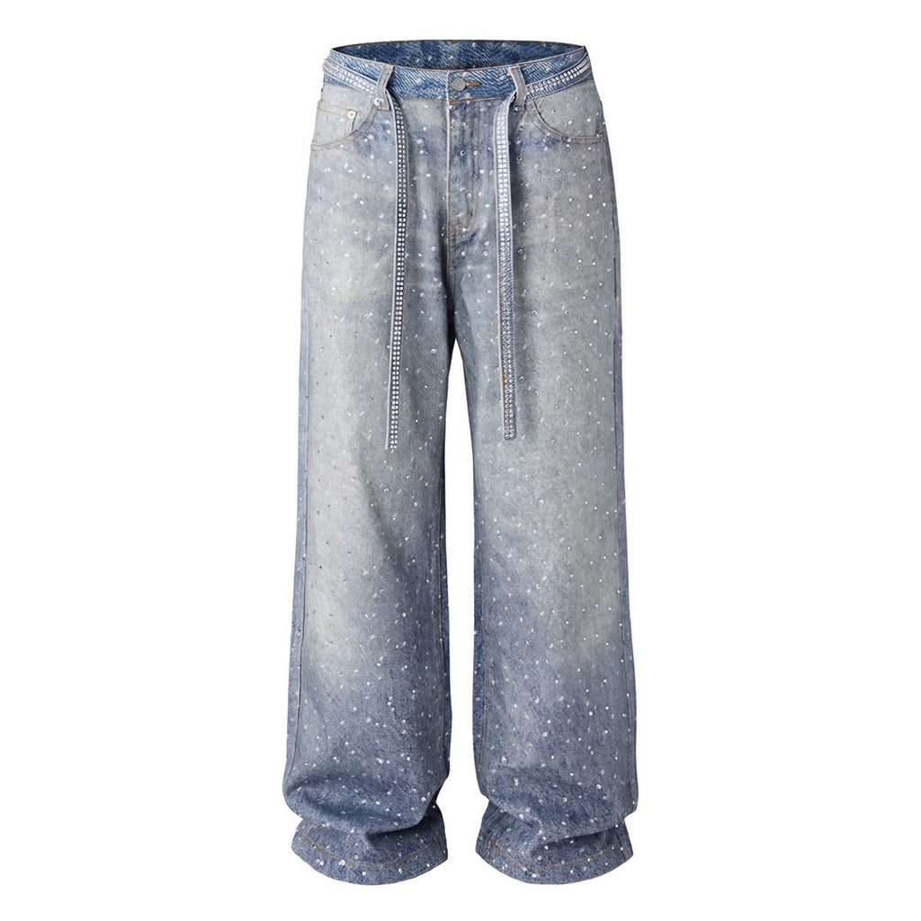 RHINESTONES DENIM PANTS