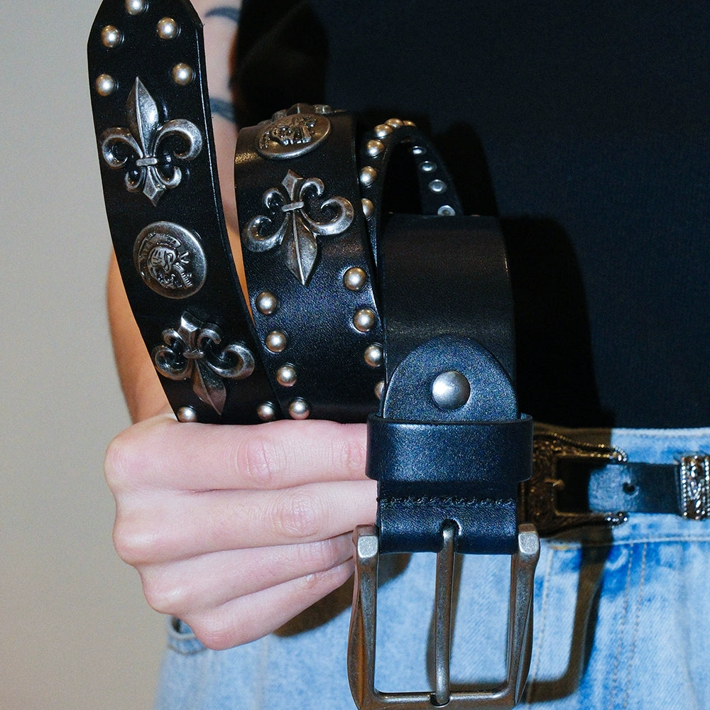 FLEUR STUDDED LEATHER DROP BELT｜スタッズベルト レザー パンク