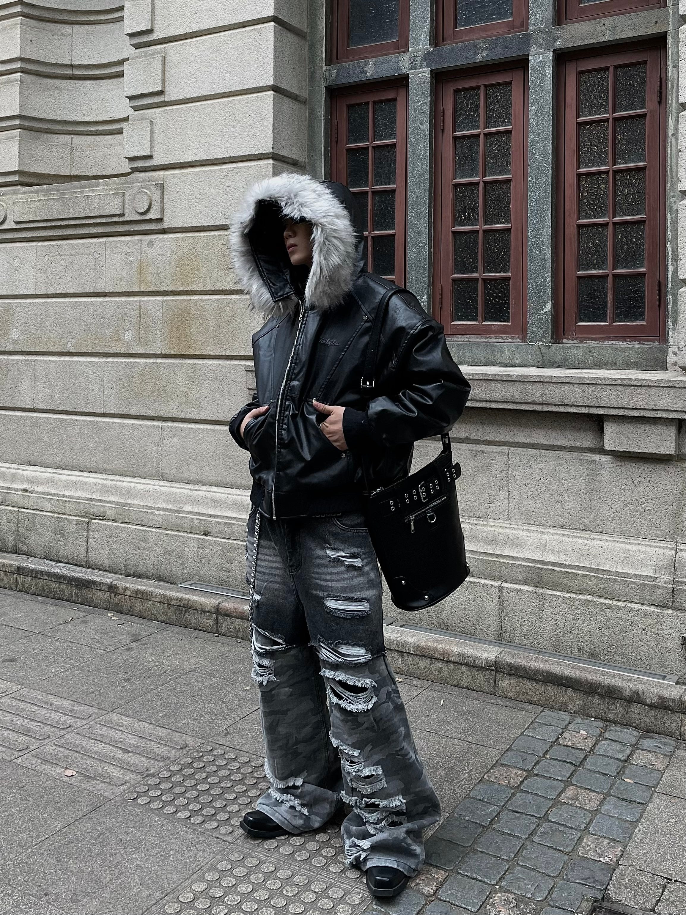 FUR BOMBER LEATHER JACKET｜ファーフードボンバージャケット レザー