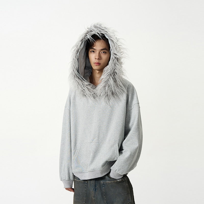 NORDIC FUR HOODIE｜ファーフードパーカー グレー メンズ レディース