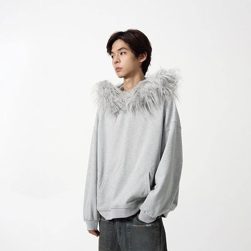 フーデッドパーカー NORDIC FUR HOODIE｜ファーフードパーカー グレー メンズ レディース