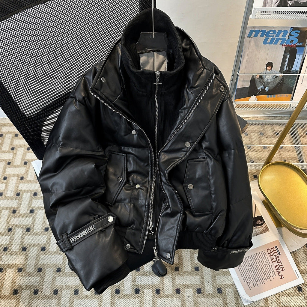 LEATHER DOUBLE PUFFER JACKET