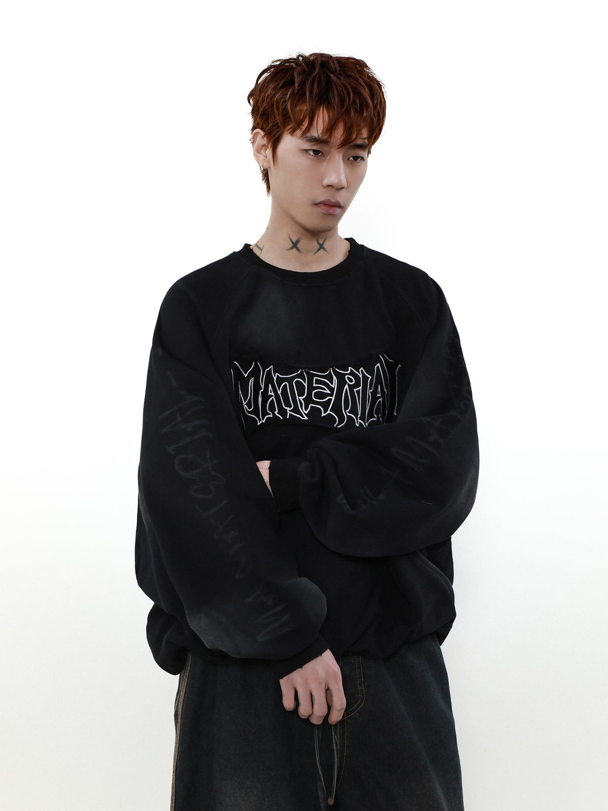ACID WASHED INITIAL SWEATER