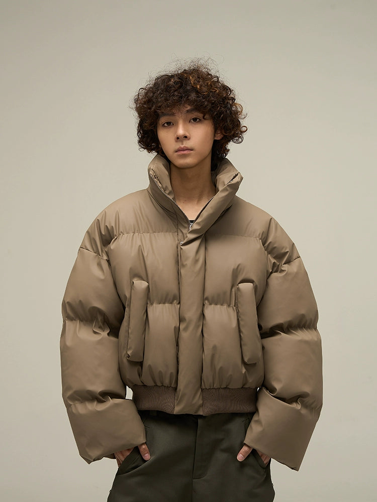 PADDED PUFFER JACKET｜光沢ダウンジャケット オレンジ メンズ