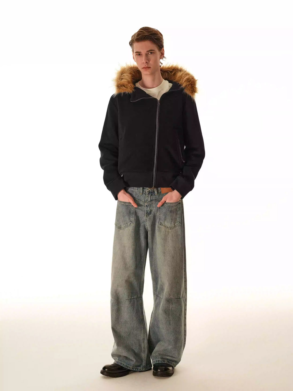 FAUX FUR HOOD ZIP JACKET