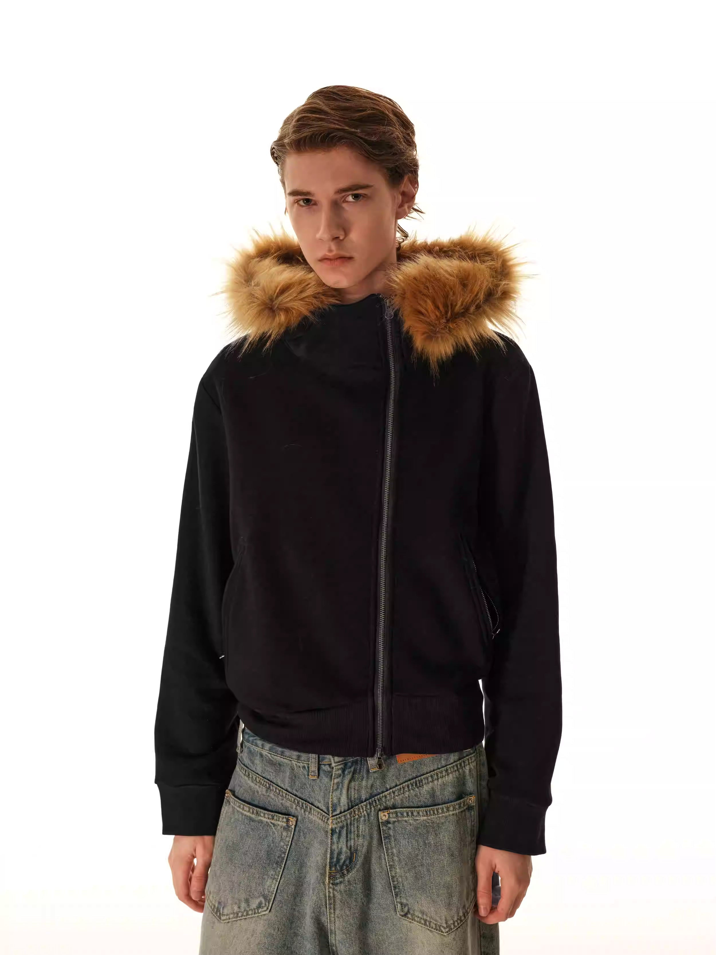 FAUX FUR HOOD ZIP JACKET