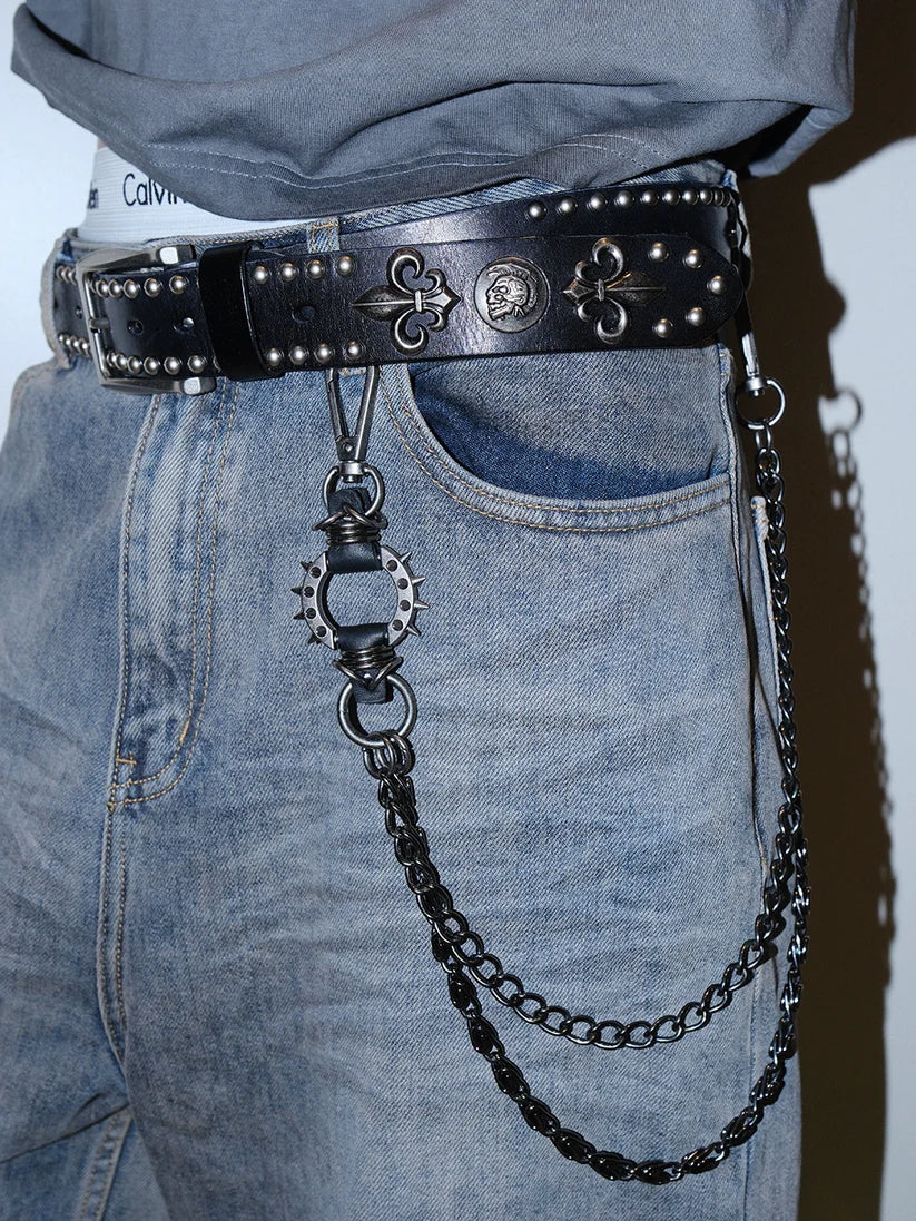 FLEUR STUDDED LEATHER DROP BELT