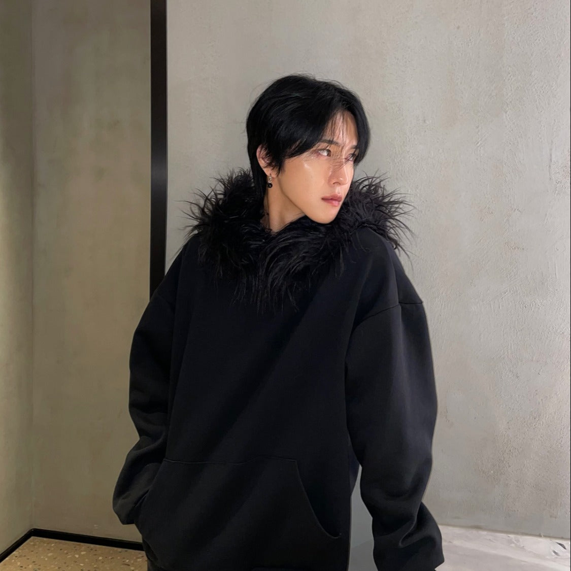 NORDIC FUR HOODIE｜ファーフードパーカー グレー メンズ レディース